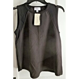 NWT Evereve black ribbed contrast scout tank top woman Sz XS‎